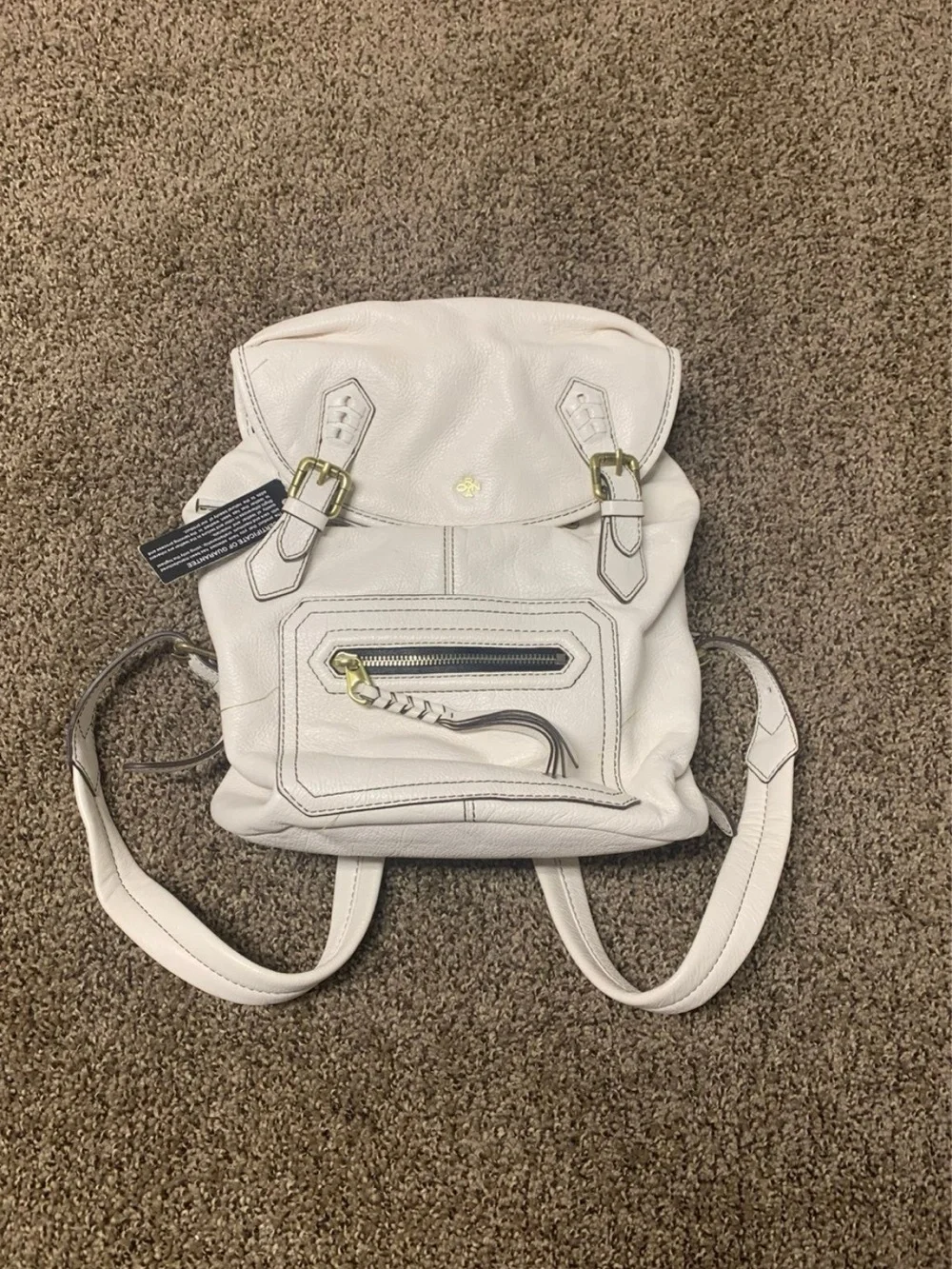 orYANY White Leather Backpack with Front Zip Pocket and Buckle Detail - Picture 1 of 9